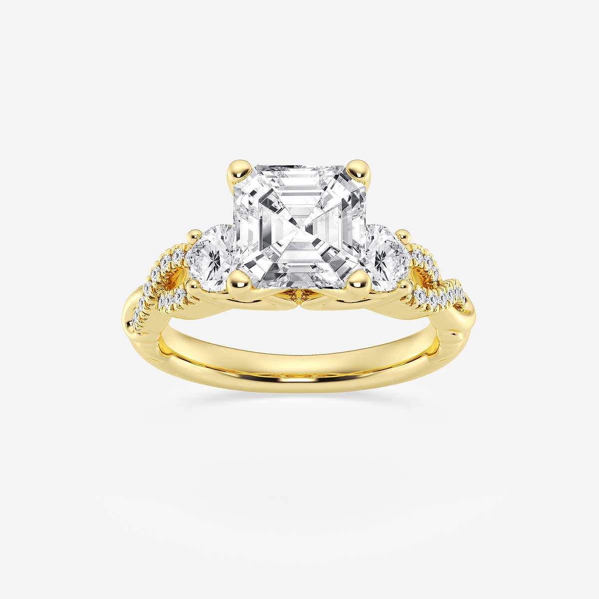 3 1/10 ctw Asscher Lab Grown Diamond Swirl Engagement Ring