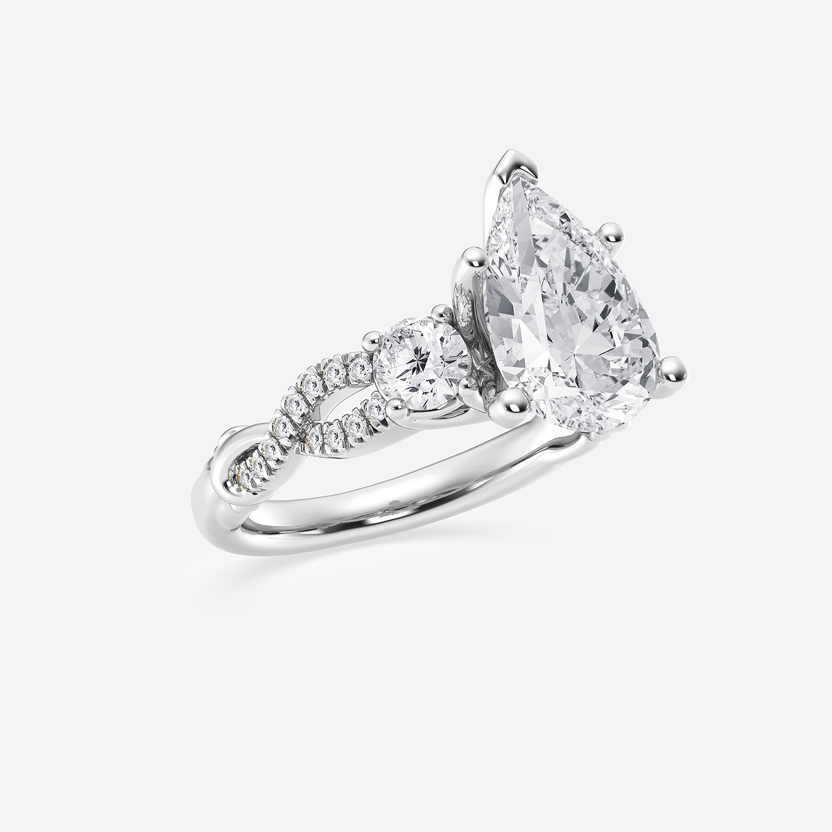3 1/10 ctw Pear Lab Grown Diamond Swirl Engagement Ring 14K White Gold, F, VS2