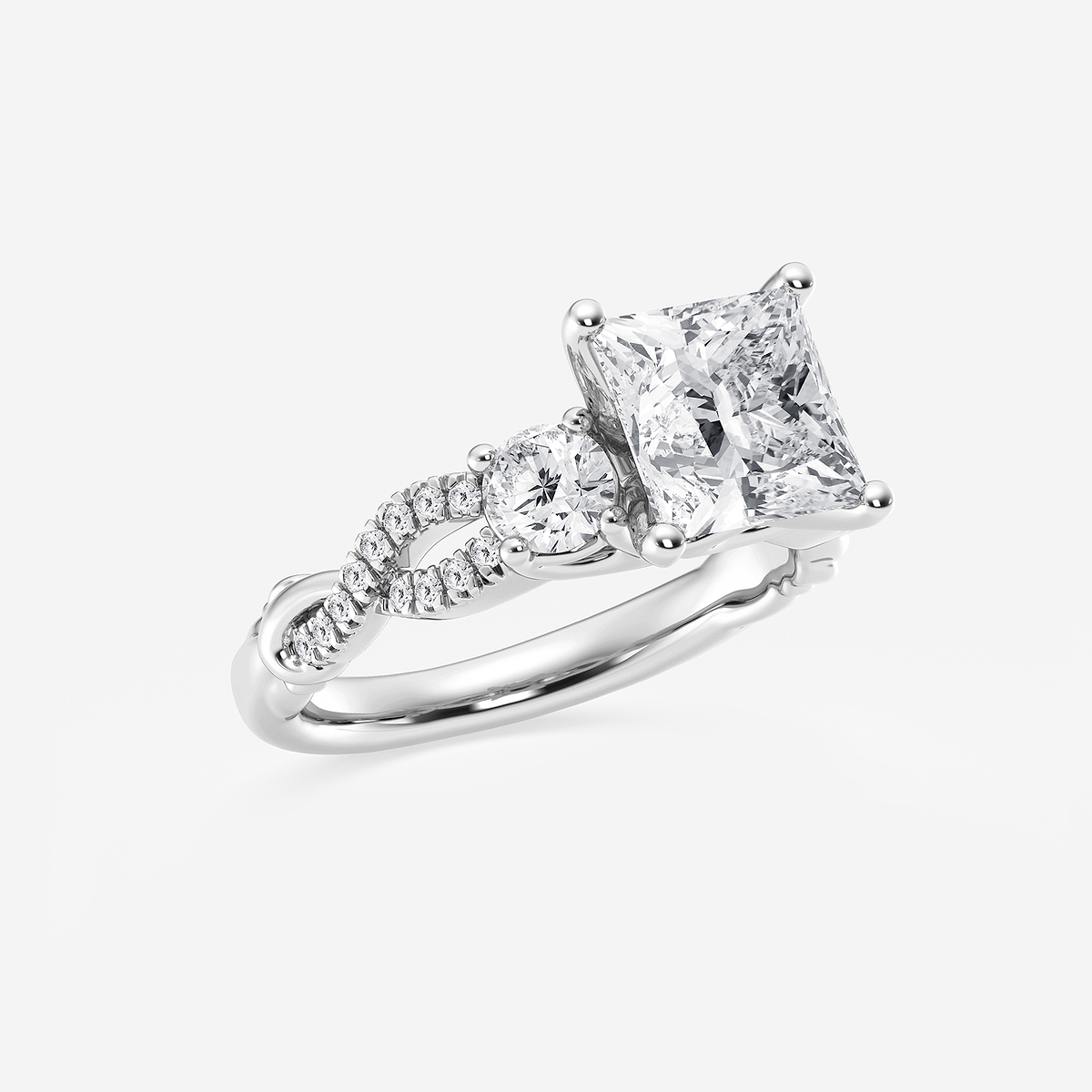 Additional Image 1 for  3 1/10 ctw Princess Lab Grown Diamond Swirl Engagement Ring