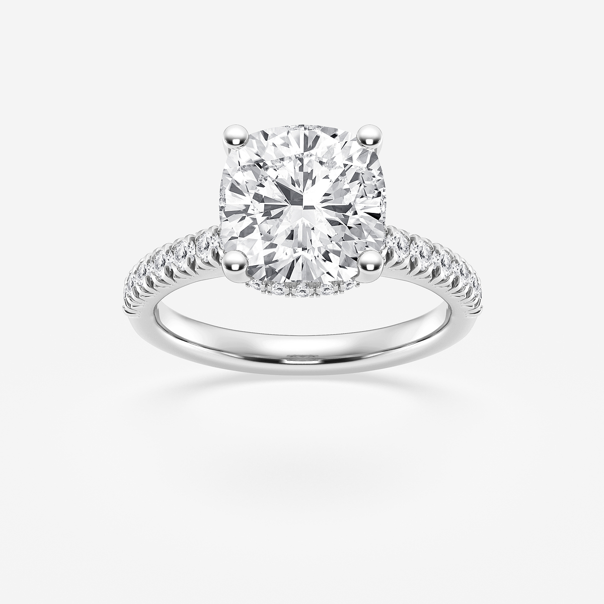 3 1/2 ctw Cushion Lab Grown Diamond Hidden Halo Engagement Ring