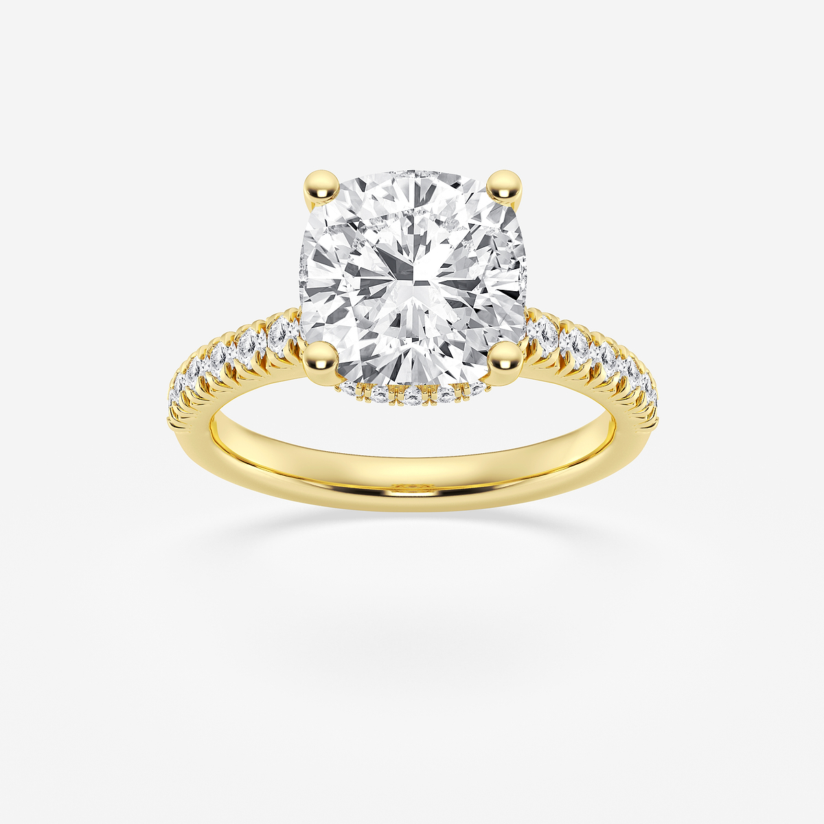 3 1/2 ctw Cushion Lab Grown Diamond Hidden Halo Engagement Ring
