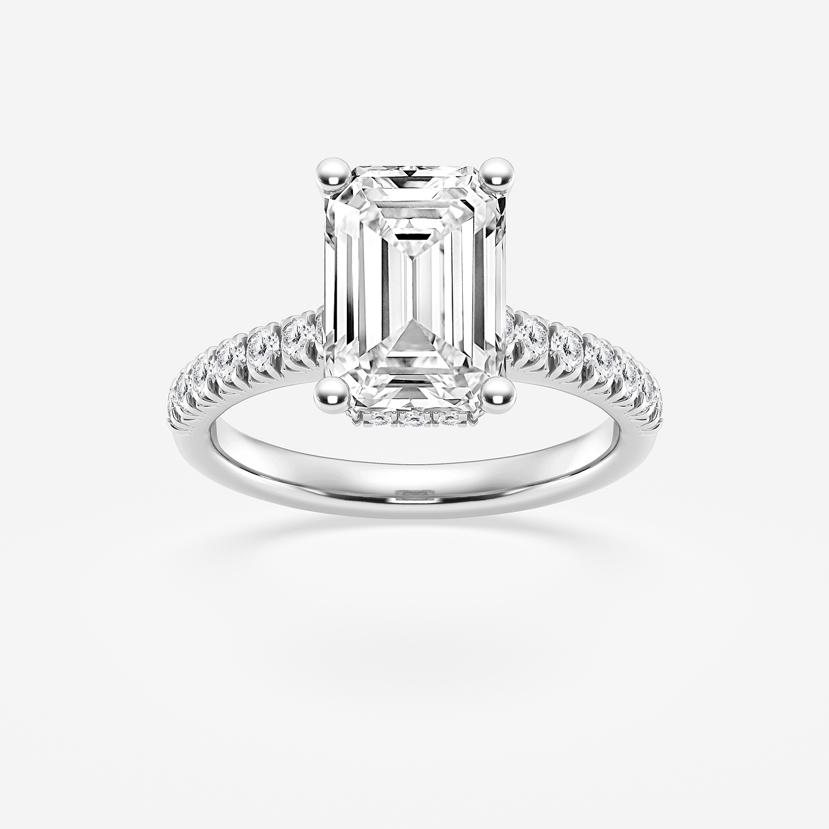 3 1/2 ctw Emerald Lab Grown Diamond Hidden Halo Engagement Ring 14K White Gold, E, VS1