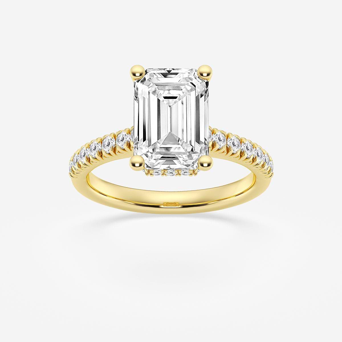 3 1/2 ctw Emerald Lab Grown Diamond Hidden Halo Engagement Ring 14K Yellow Gold, F, VS2