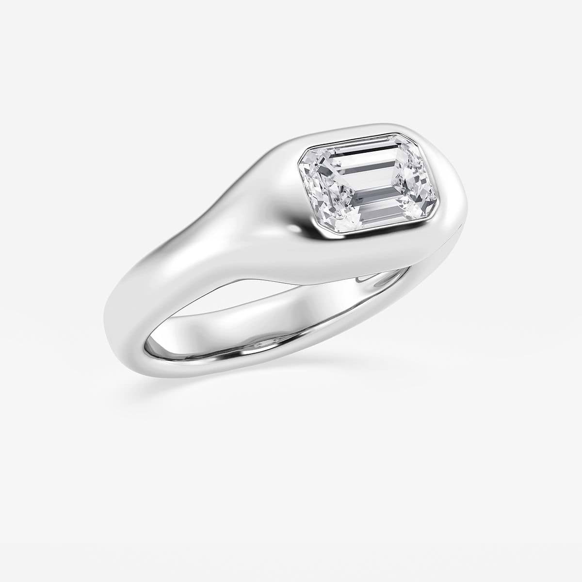 2 ctw Emerald Lab Grown Diamond Bold Bezel Solitaire Engagement Ring 14K White Gold, F, VS2