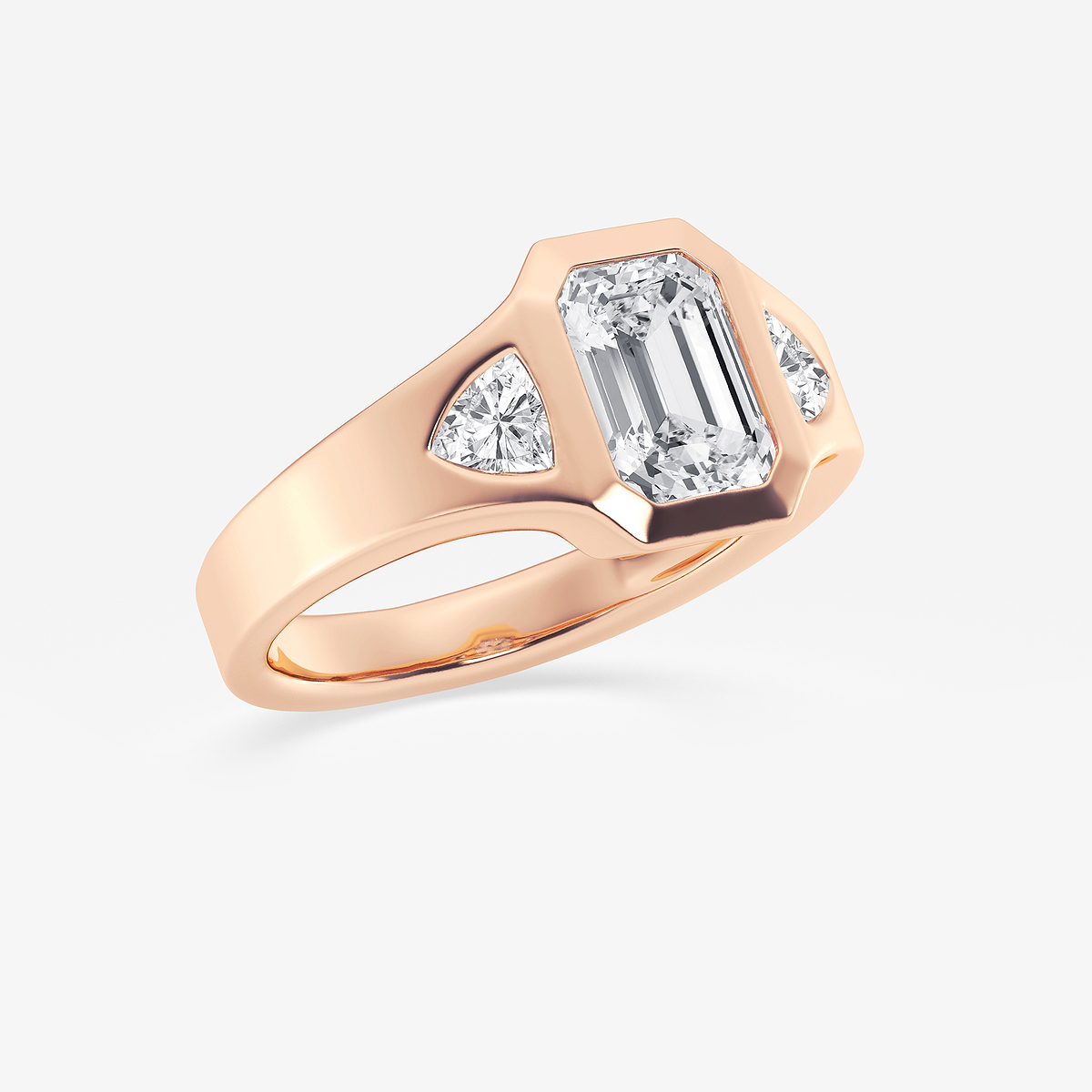 Additional Image 1 for  2 5/8 ctw Emerald Lab Grown Diamond Bezel Set With Trillion Three Stone Engagement Ring