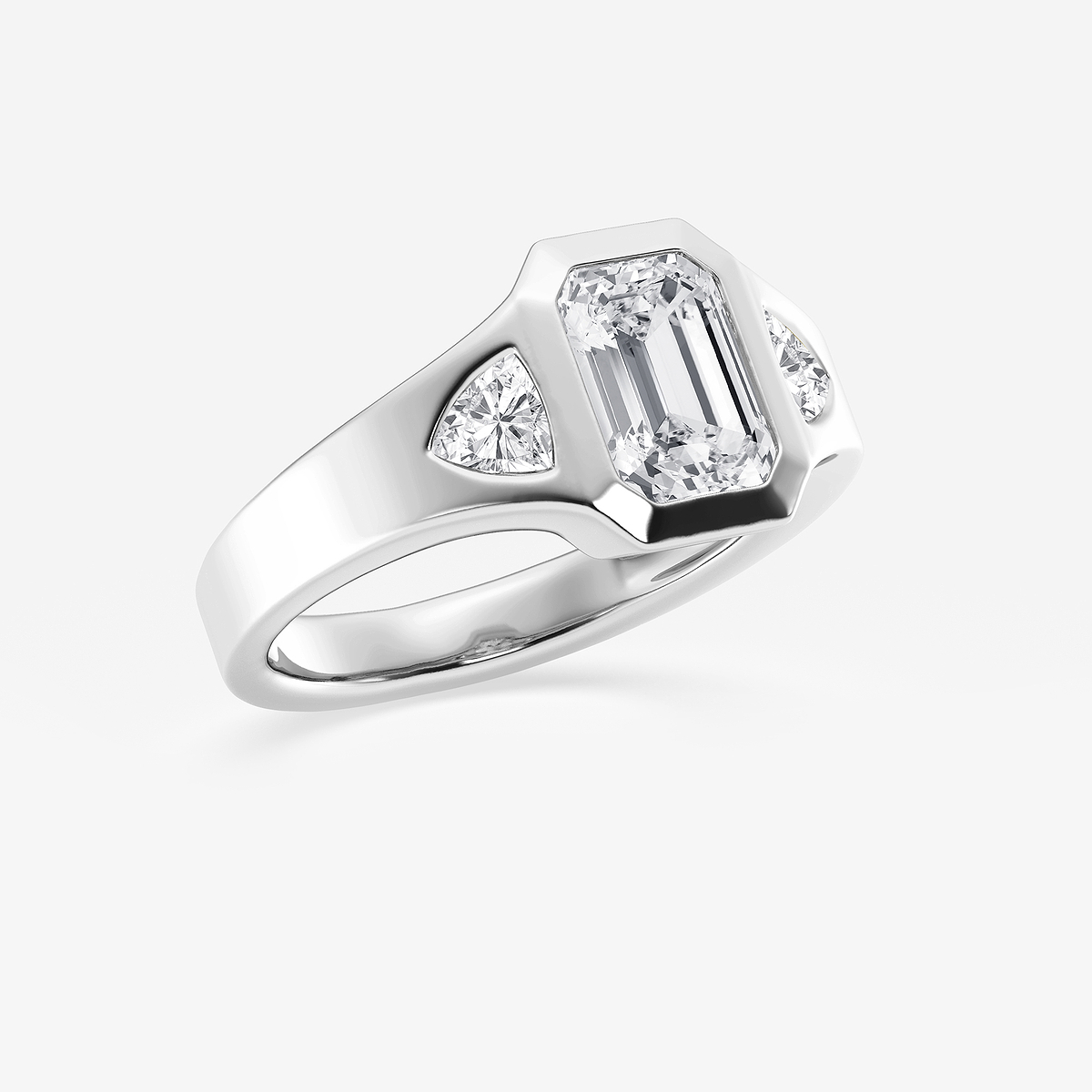 Additional Image 1 for  2 5/8 ctw Emerald Lab Grown Diamond Bezel Set With Trillion Three Stone Engagement Ring
