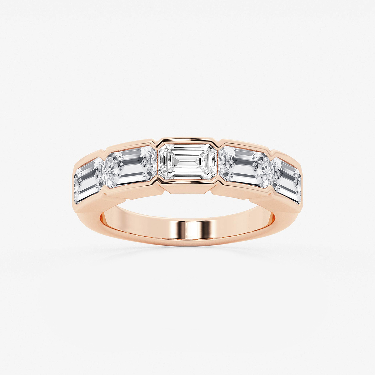 3 ctw Emerald Lab Grown Diamond Half Bezel East-West Five Stone Anniversary Band