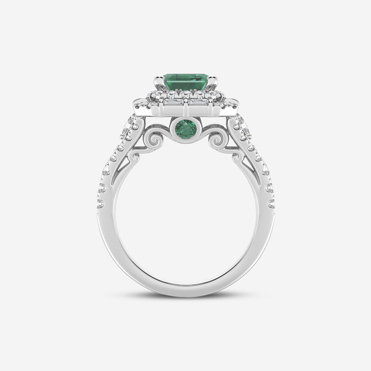 Additional Image 1 for  3 ctw Emerald Cut Emerald & Multi-Shape Side Stone Lab Grown Diamond Engagement Ring