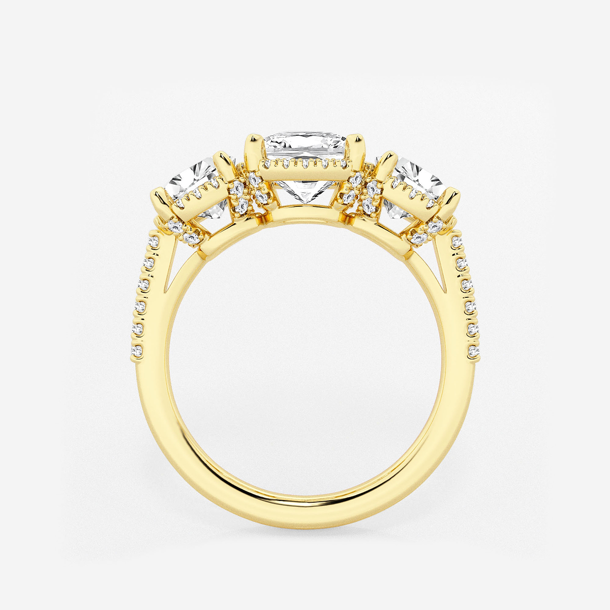 Additional Image 1 for  2 7/8 ctw Cushion Lab Grown Diamond Shadow Halo Three Stone Engagement Ring