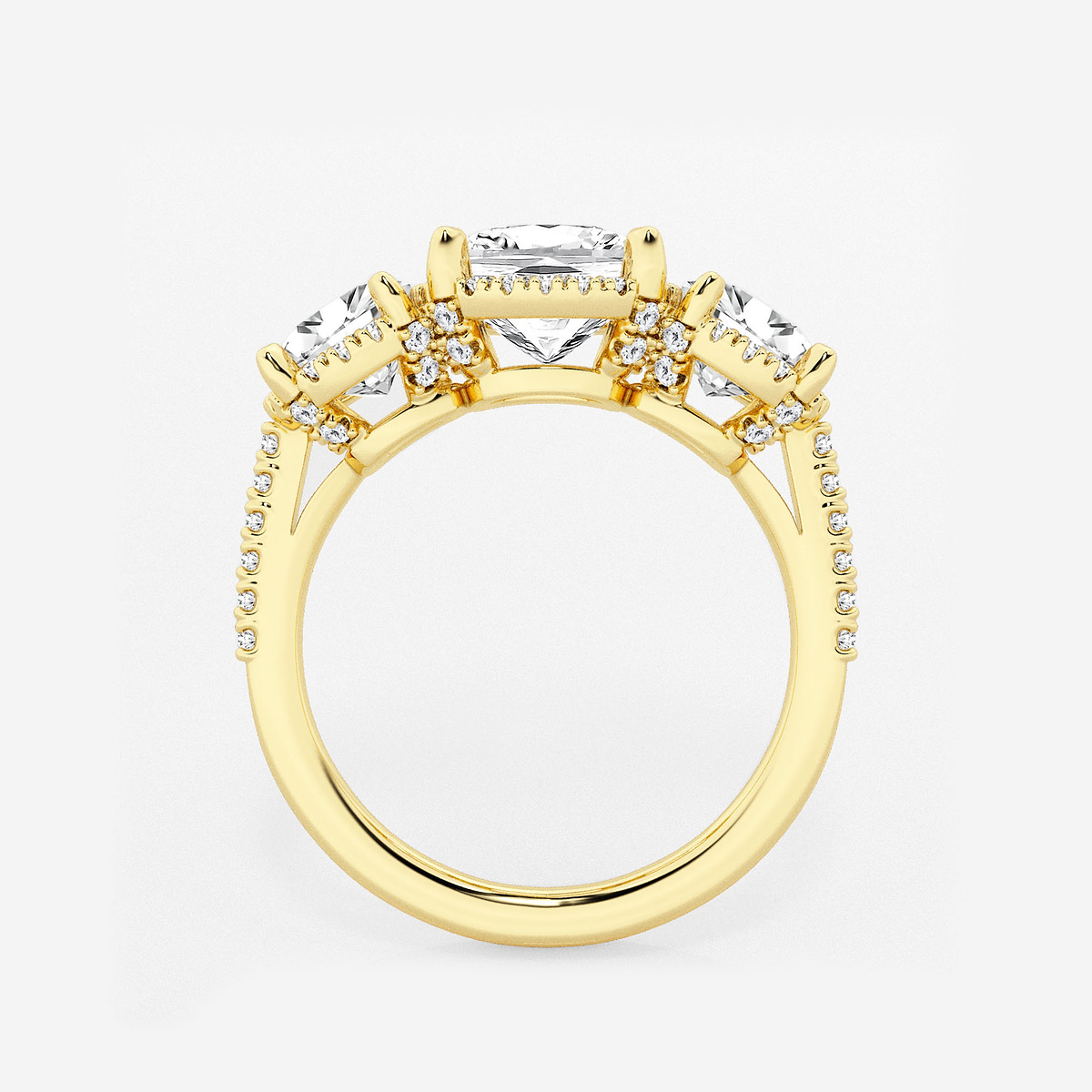 Additional Image 1 for  3 7/8 ctw Cushion Lab Grown Diamond Shadow Halo Three Stone Engagement Ring