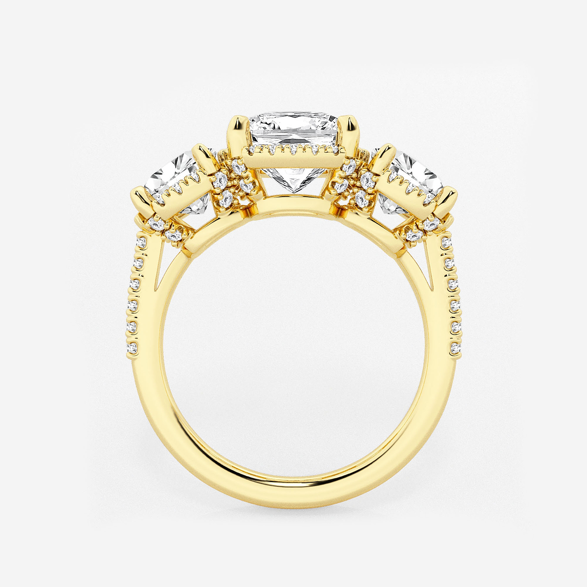 Additional Image 1 for  4 1/2 ctw Cushion Lab Grown Diamond Shadow Halo Three Stone Engagement Ring