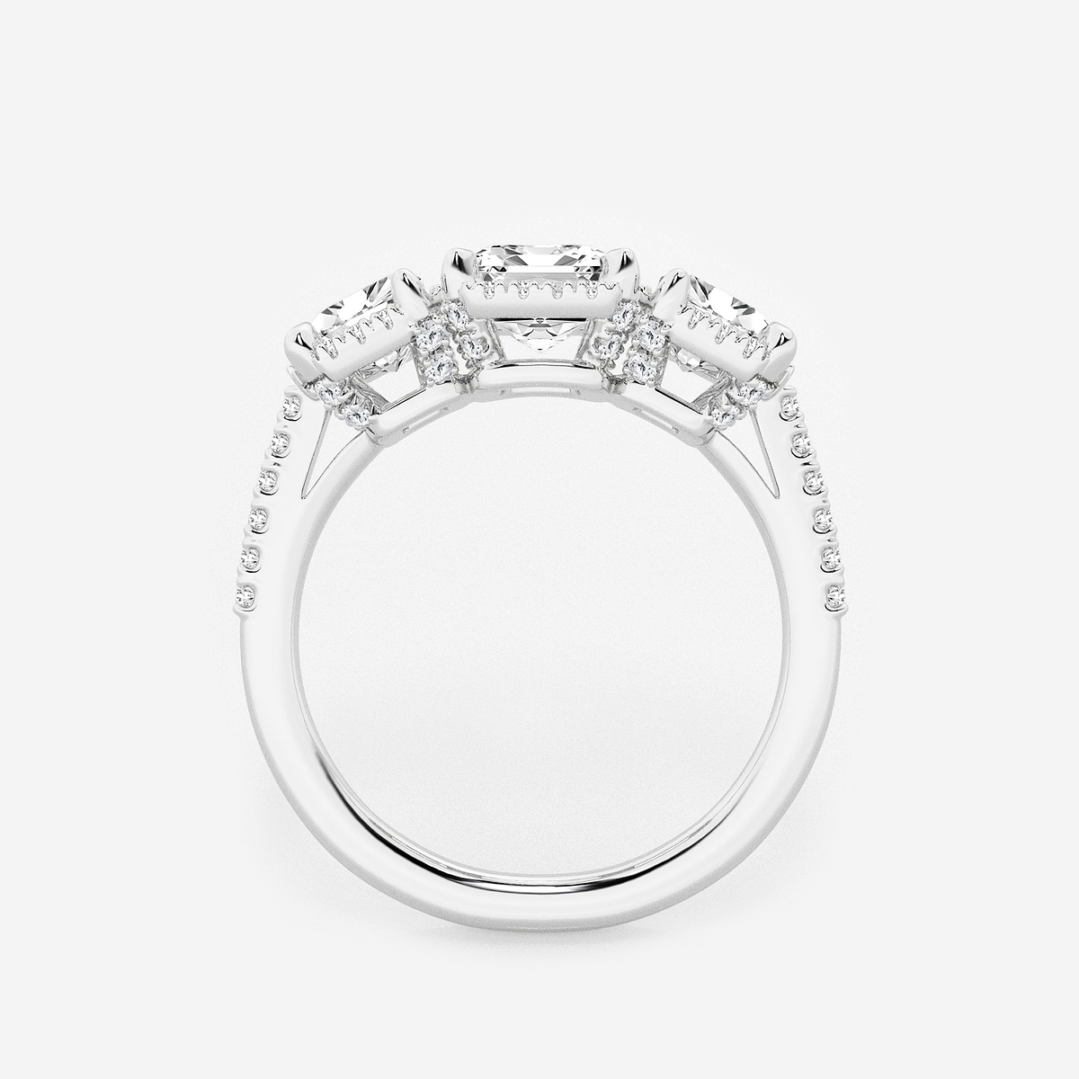 Additional Image 1 for  2 7/8 ctw Emerald Lab Grown Diamond Shadow Halo Three Stone Engagement Ring
