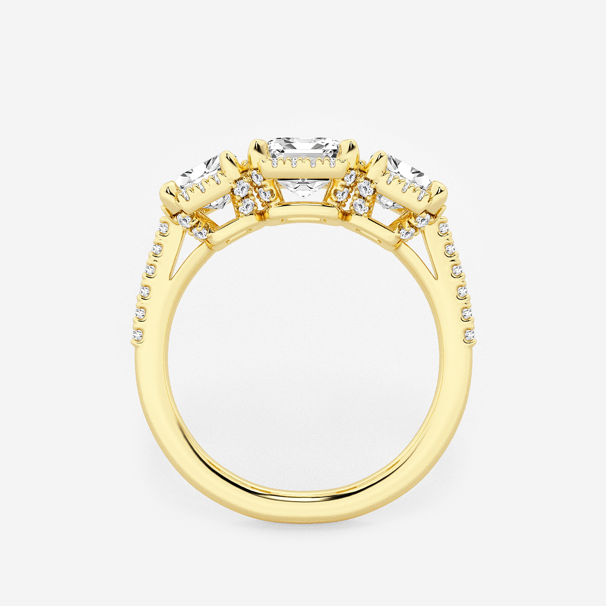 Additional Image 1 for  2 7/8 ctw Emerald Lab Grown Diamond Shadow Halo Three Stone Engagement Ring