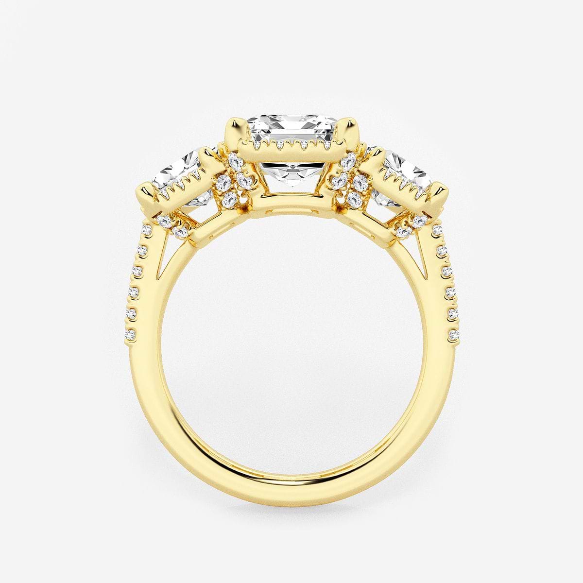 Additional Image 1 for  5 1/3 ctw Emerald Lab Grown Diamond Shadow Halo Three Stone Engagement Ring