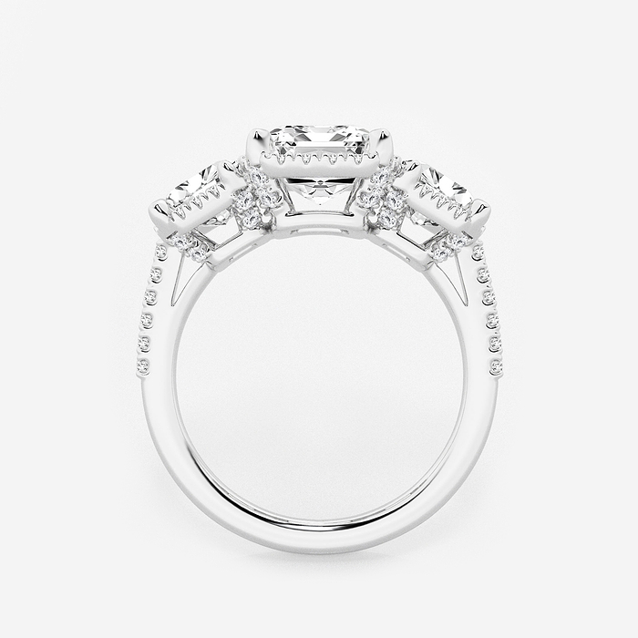 Hera - 5 1/3 ctw Emerald Lab Grown Diamond Shadow Halo Three Stone Engagement Ring