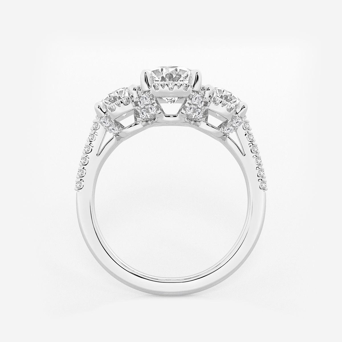 Additional Image 1 for  2 7/8 ctw Oval Lab Grown Diamond Shadow Halo Three Stone Engagement Ring