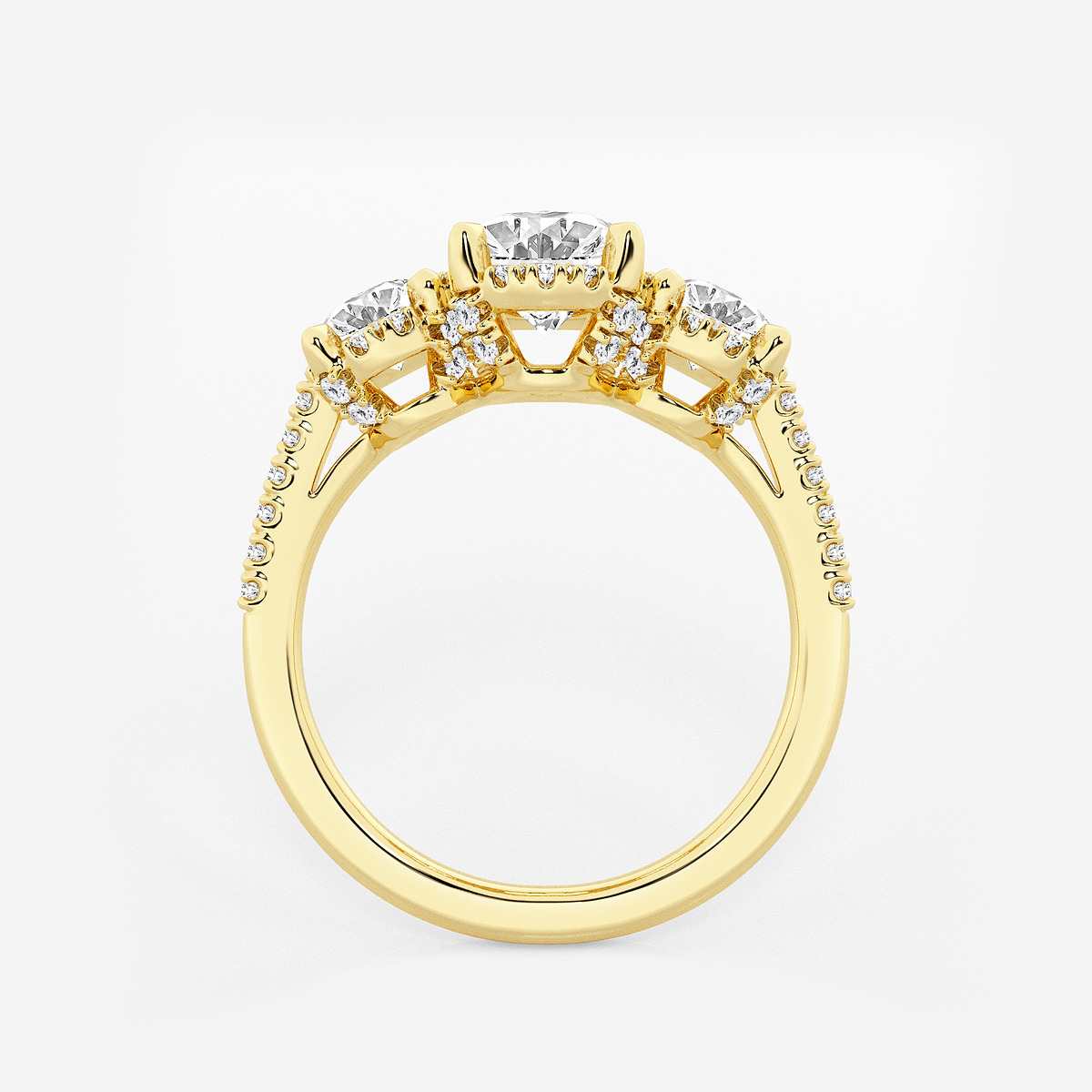 Additional Image 1 for  2 7/8 ctw Oval Lab Grown Diamond Shadow Halo Three Stone Engagement Ring