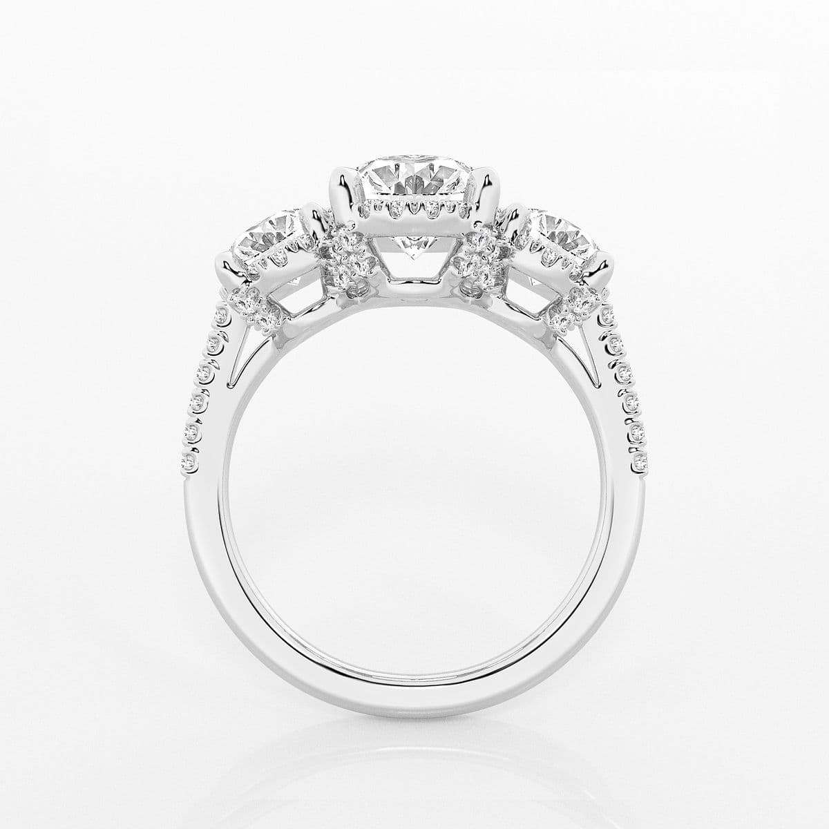 Additional Image 1 for  3 7/8 ctw Oval Lab Grown Diamond Shadow Halo Three Stone Engagement Ring