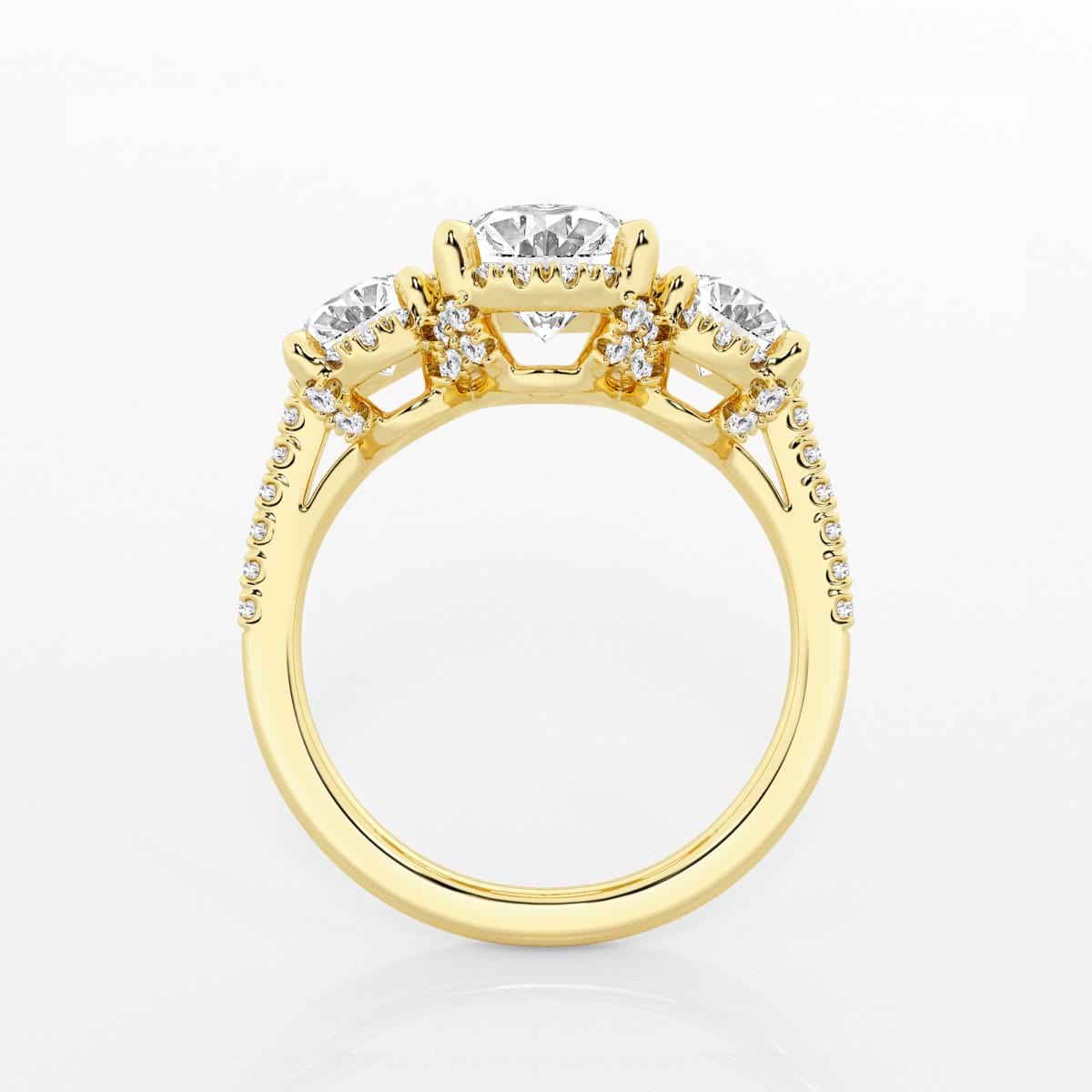 Additional Image 1 for  3 7/8 ctw Oval Lab Grown Diamond Shadow Halo Three Stone Engagement Ring