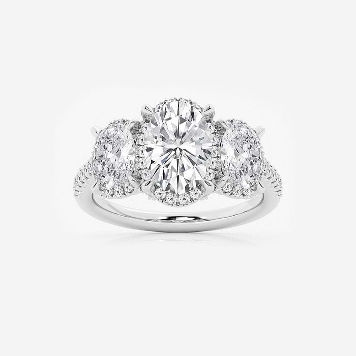 Shadow Halo Oval Three Stone Engagement Ring
