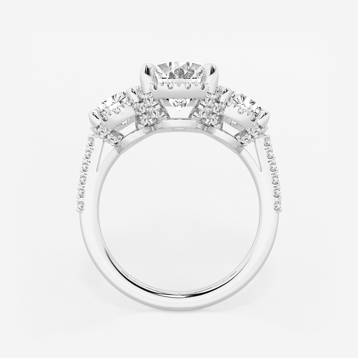 Additional Image 1 for  4 1/2 ctw Oval Lab Grown Diamond Shadow Halo Three Stone Engagement Ring