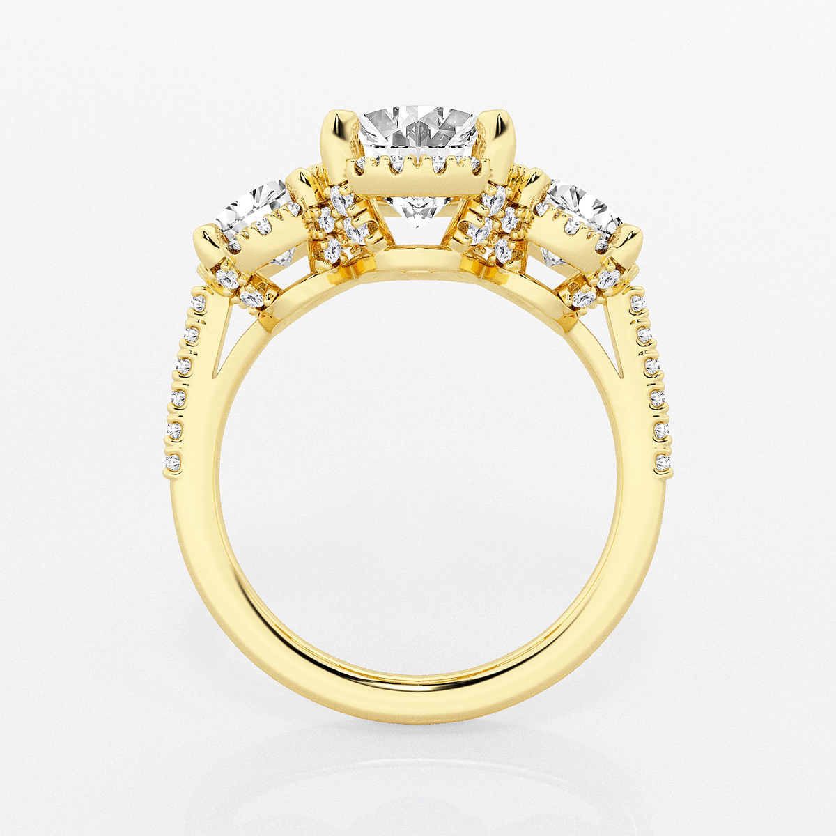 Additional Image 1 for  4 1/2 ctw Oval Lab Grown Diamond Shadow Halo Three Stone Engagement Ring
