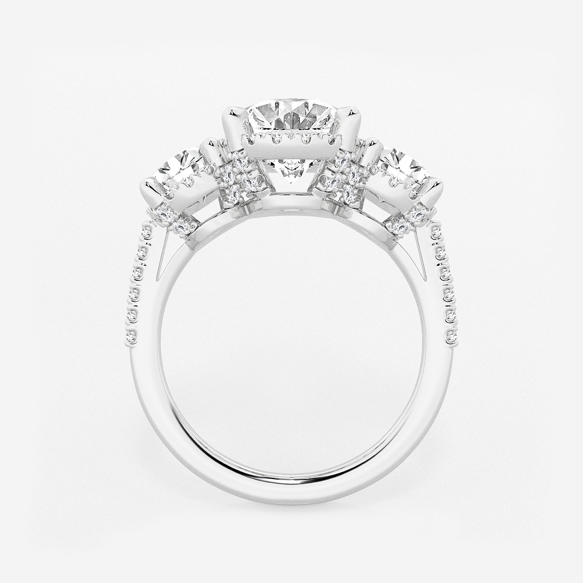 Additional Image 1 for  5 1/3 ctw Oval Lab Grown Diamond Shadow Halo Three Stone Engagement Ring
