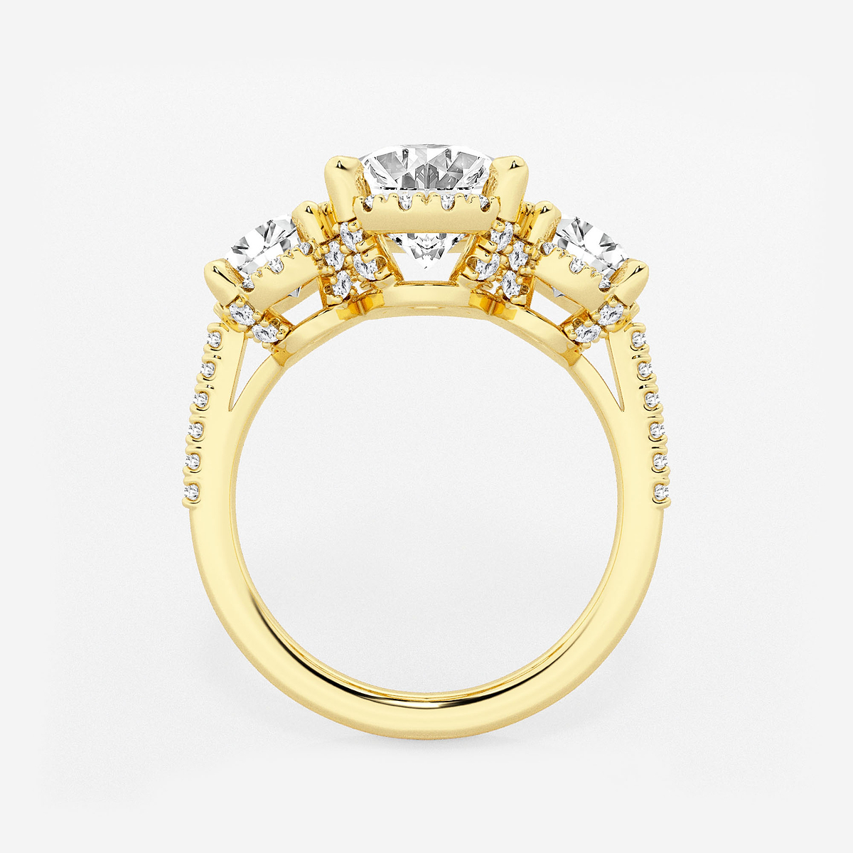 Additional Image 1 for  5 1/3 ctw Oval Lab Grown Diamond Shadow Halo Three Stone Engagement Ring