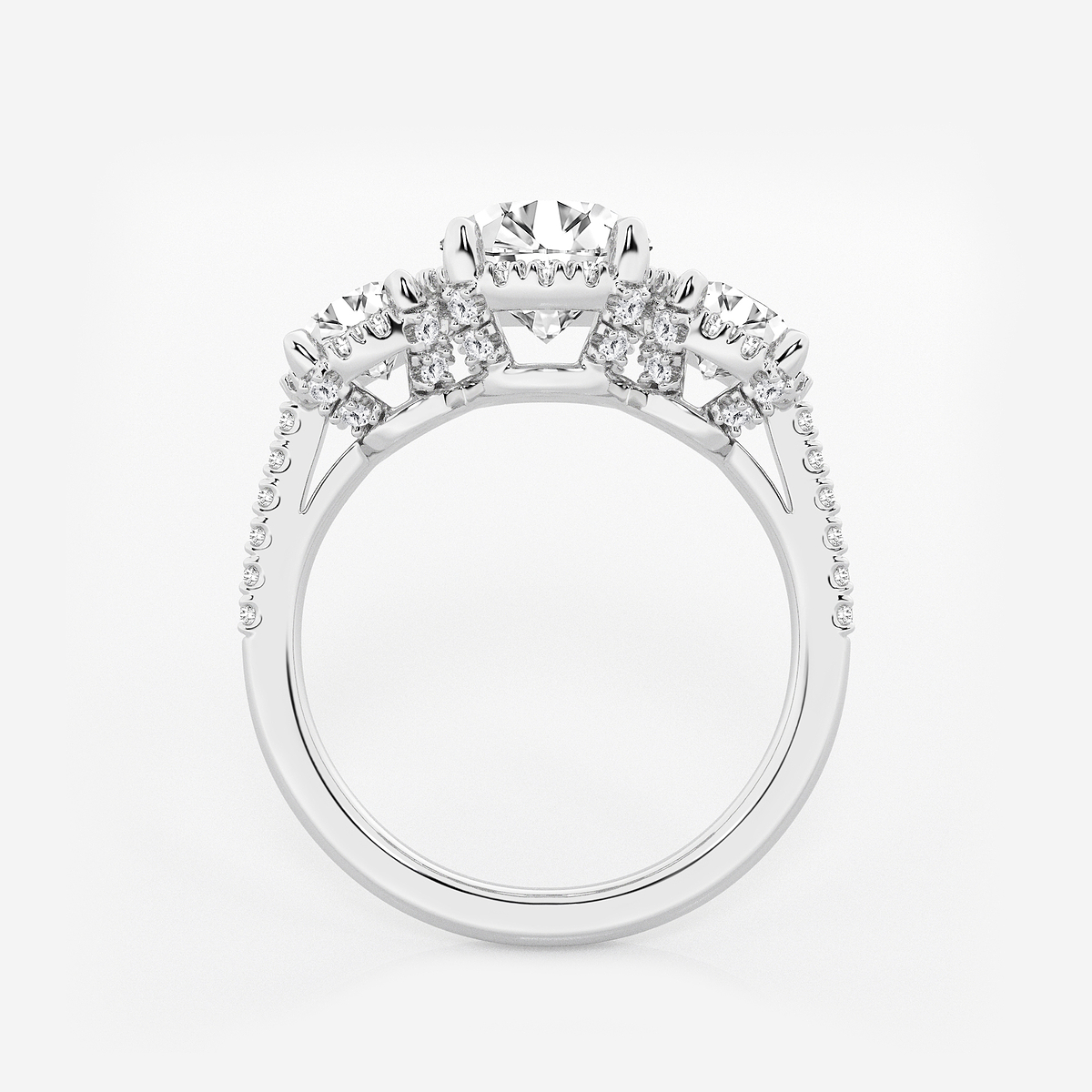 Additional Image 1 for  2 7/8 ctw Round Lab Grown Diamond Shadow Halo Three Stone Engagement Ring