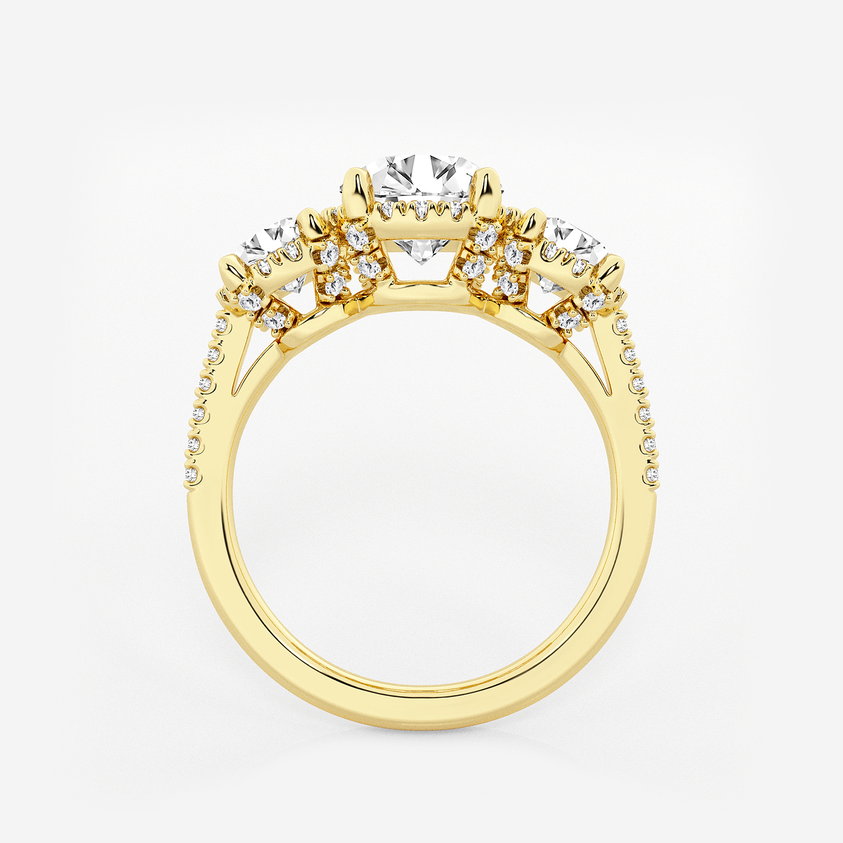 Additional Image 1 for  2 7/8 ctw Round Lab Grown Diamond Shadow Halo Three Stone Engagement Ring