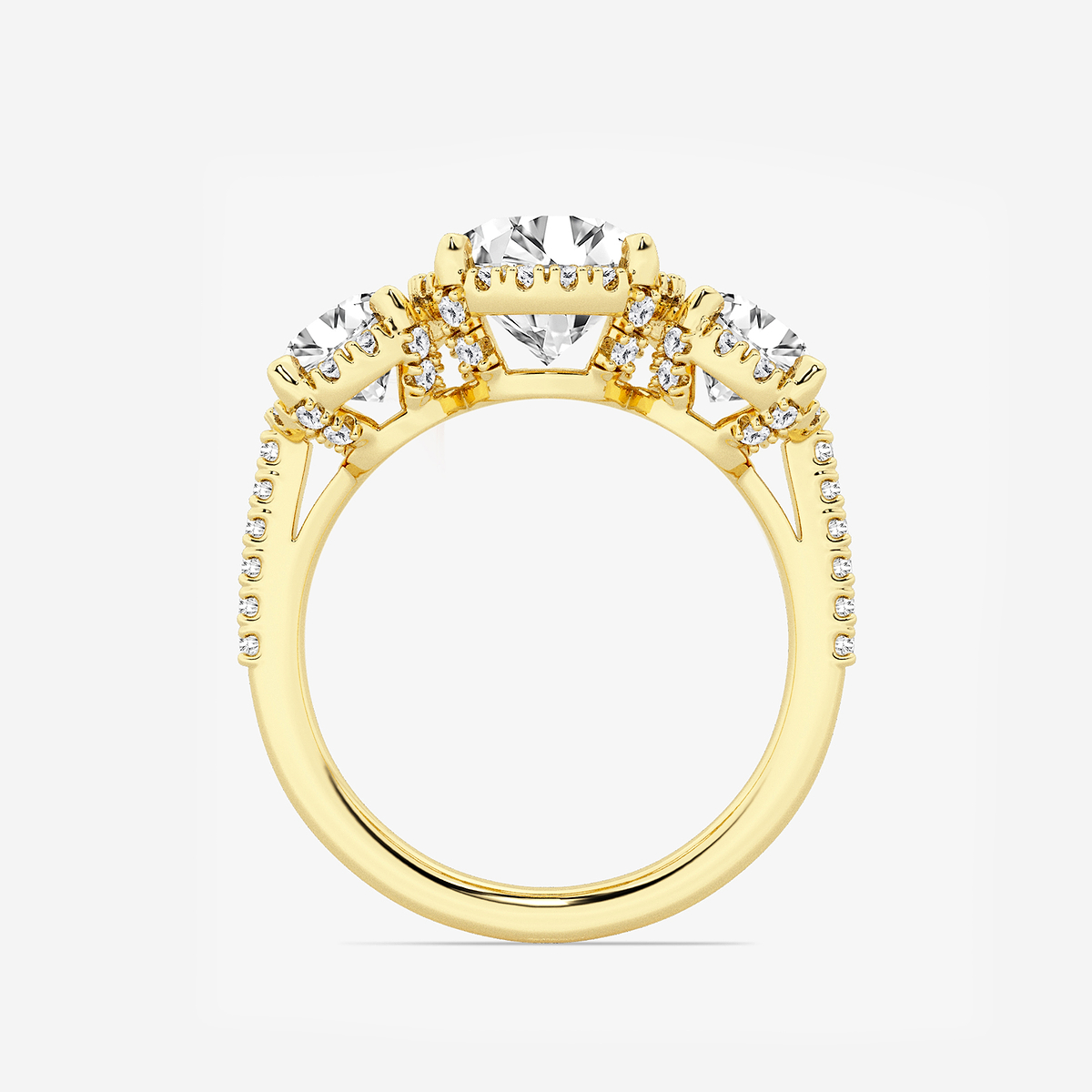 Additional Image 1 for  3 7/8 ctw Round Lab Grown Diamond Shadow Halo Three Stone Engagement Ring