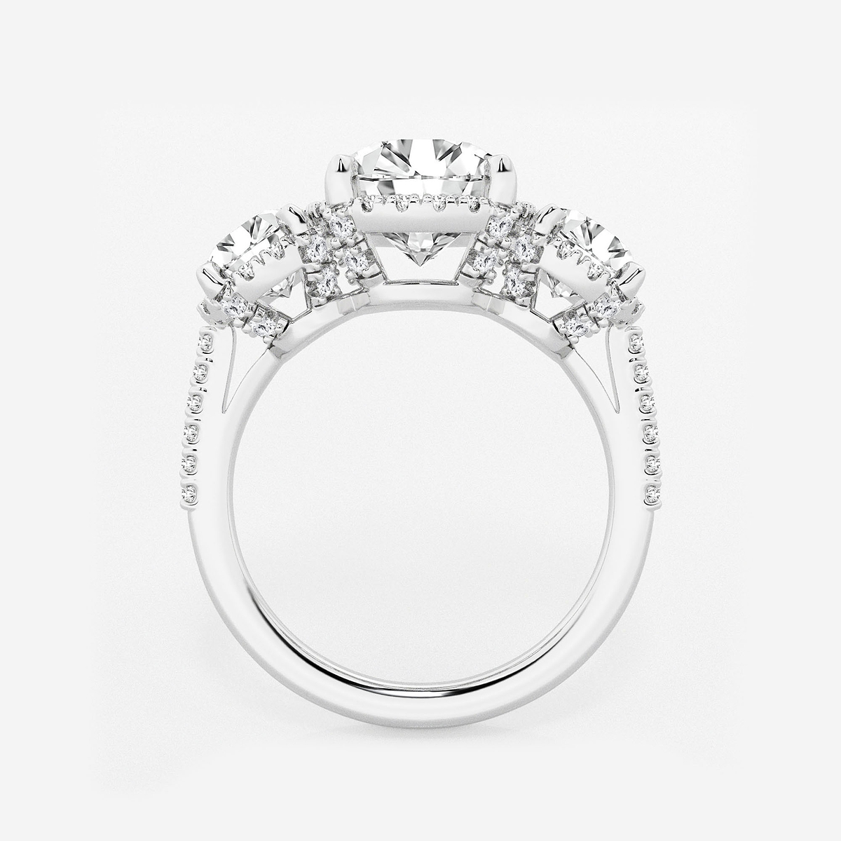 Additional Image 1 for  4 1/2 ctw Round Lab Grown Diamond Shadow Halo Three Stone Engagement Ring