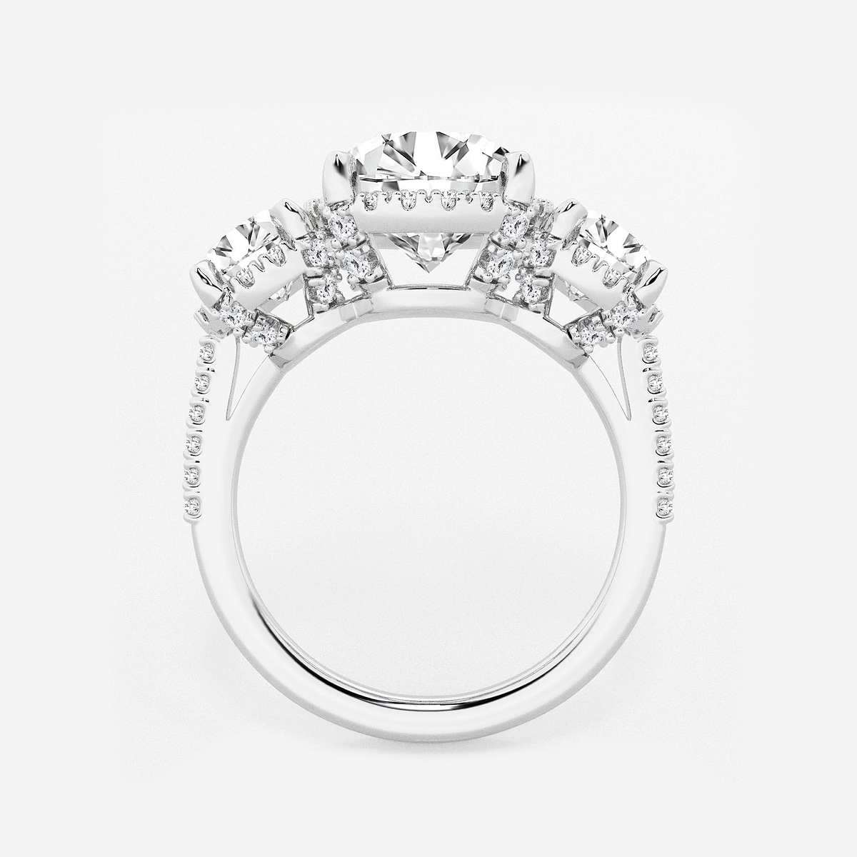 Additional Image 1 for  5 1/3 ctw Round Lab Grown Diamond Shadow Halo Three Stone Engagement Ring