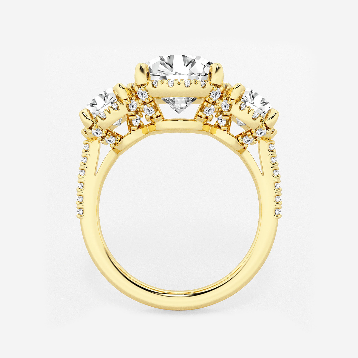 Additional Image 1 for  5 1/3 ctw Round Lab Grown Diamond Shadow Halo Three Stone Engagement Ring