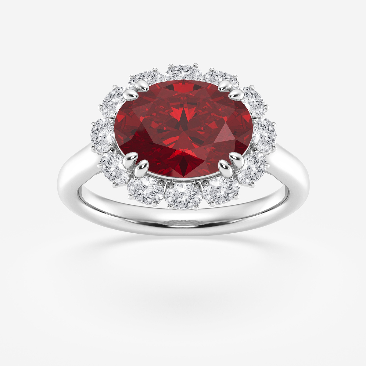 12X9 mm Oval Cut Ruby and 5/8 ctw Oval Lab Grown Diamond Engagement Ring