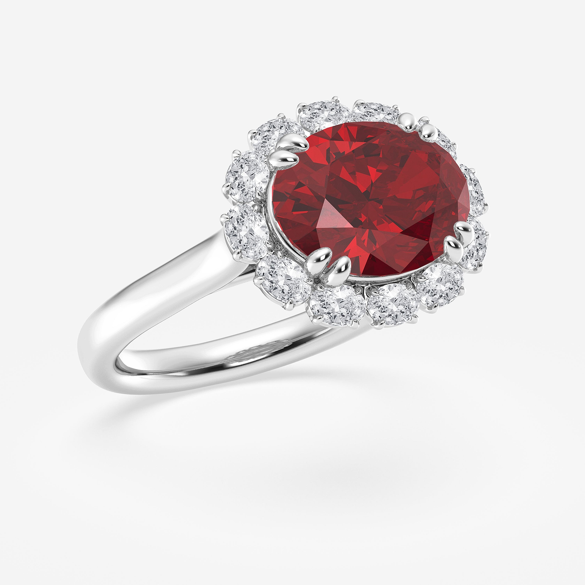 Additional Image 1 for  12X9 mm Oval Cut Ruby and 5/8 ctw Oval Lab Grown Diamond Engagement Ring