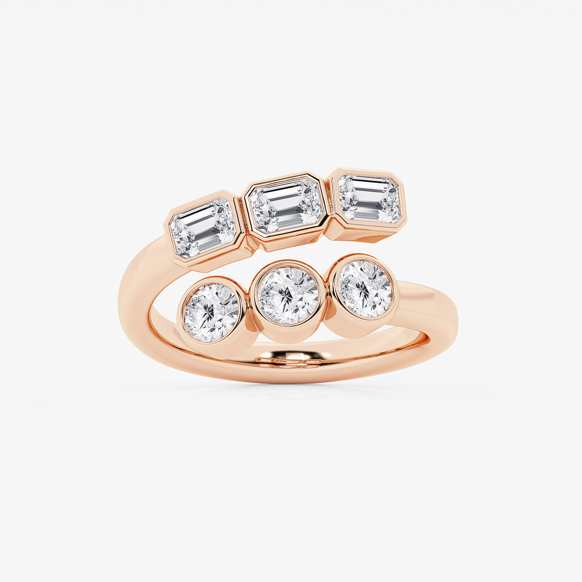 1 1/2 ctw Round and Emerald Lab Grown Diamond Bezel Bypass Ring