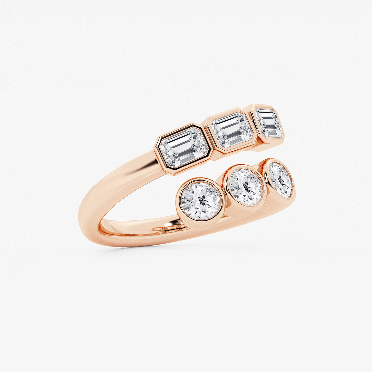 Additional Image 1 for  1 1/2 ctw Round and Emerald Lab Grown Diamond Bezel Bypass Ring
