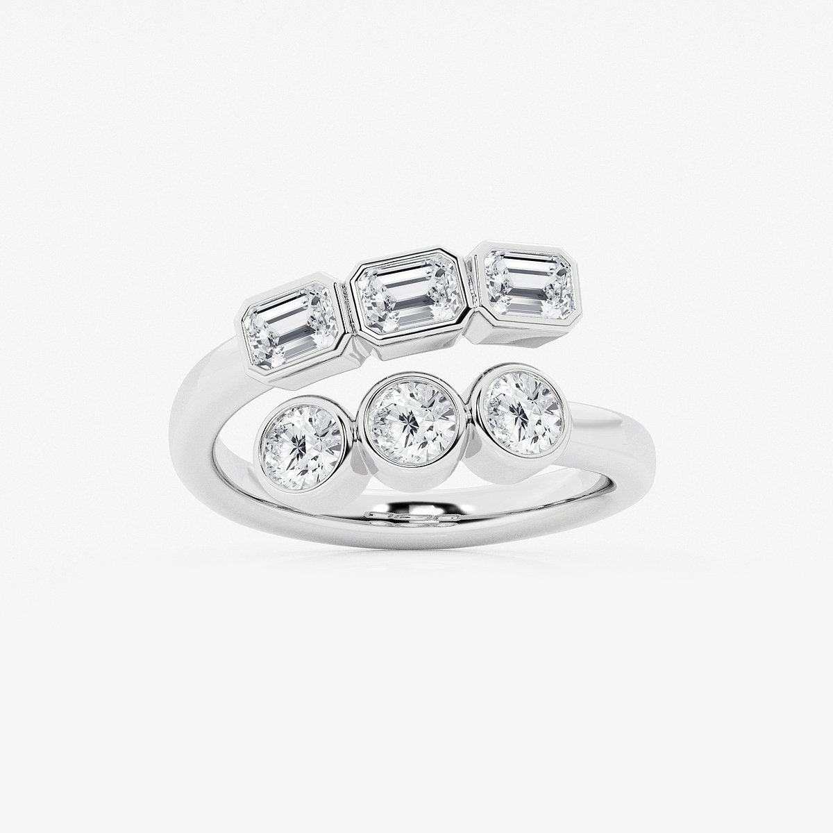 1 1/2 ctw Round and Emerald Lab Grown Diamond Bezel Bypass Ring