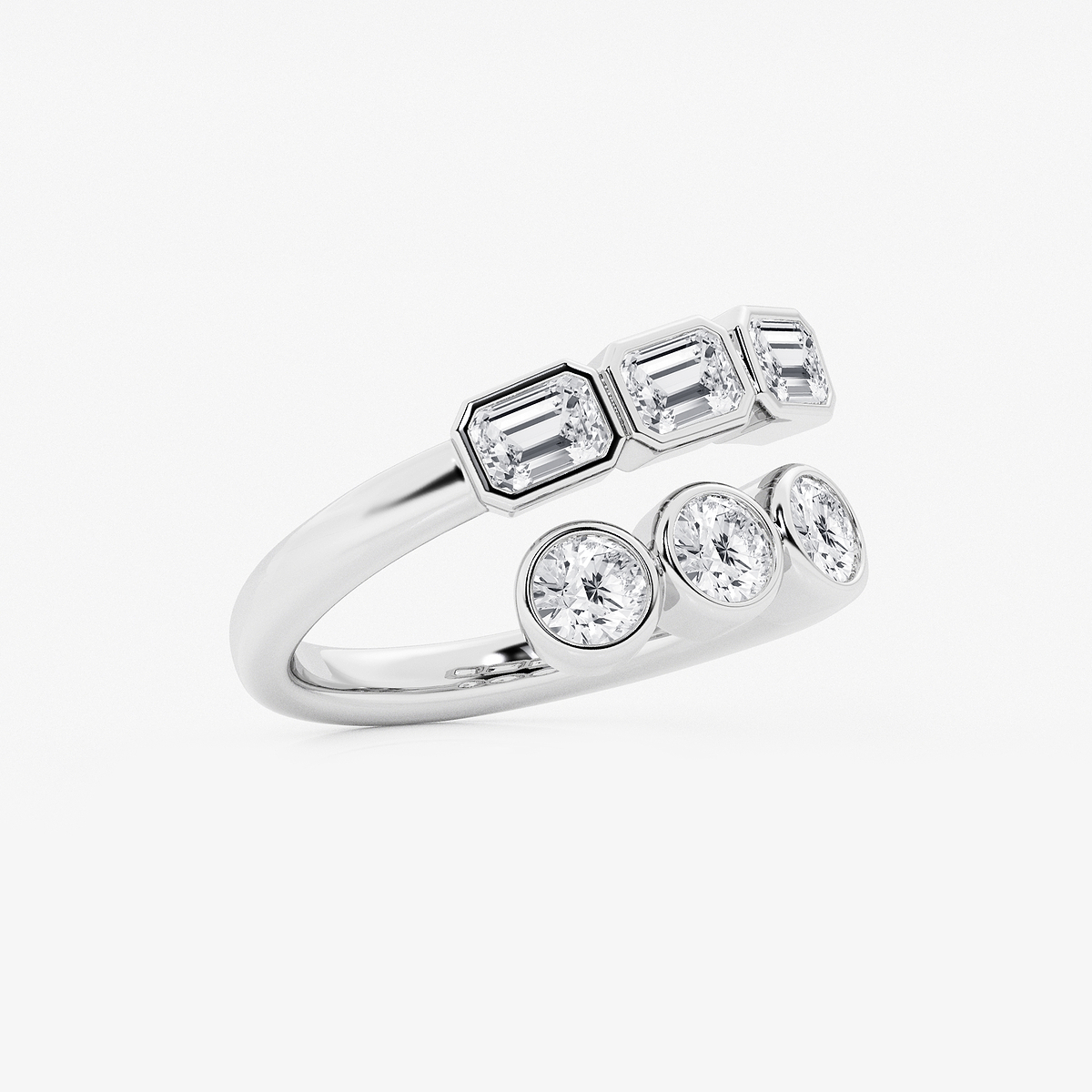 Additional Image 1 for  1 1/2 ctw Round and Emerald Lab Grown Diamond Bezel Bypass Ring