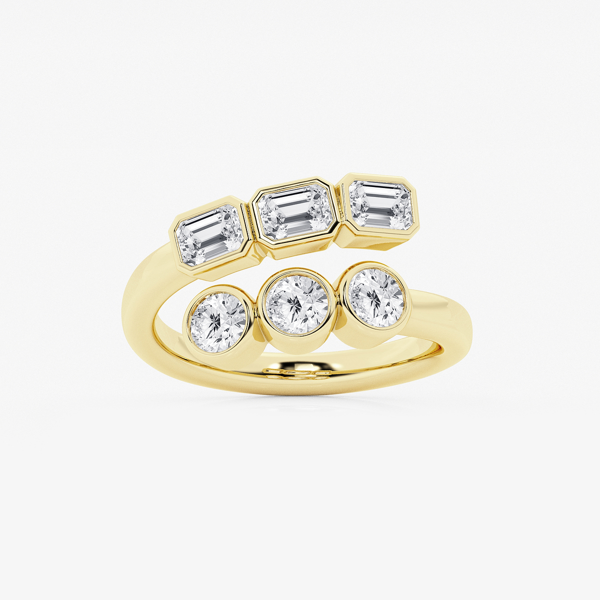 1 1/2 ctw Round and Emerald Lab Grown Diamond Bezel Bypass Ring