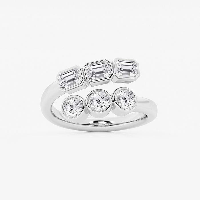 1 1/2 ctw Round and Emerald Lab Grown Diamond Bezel Bypass Fashion Ring