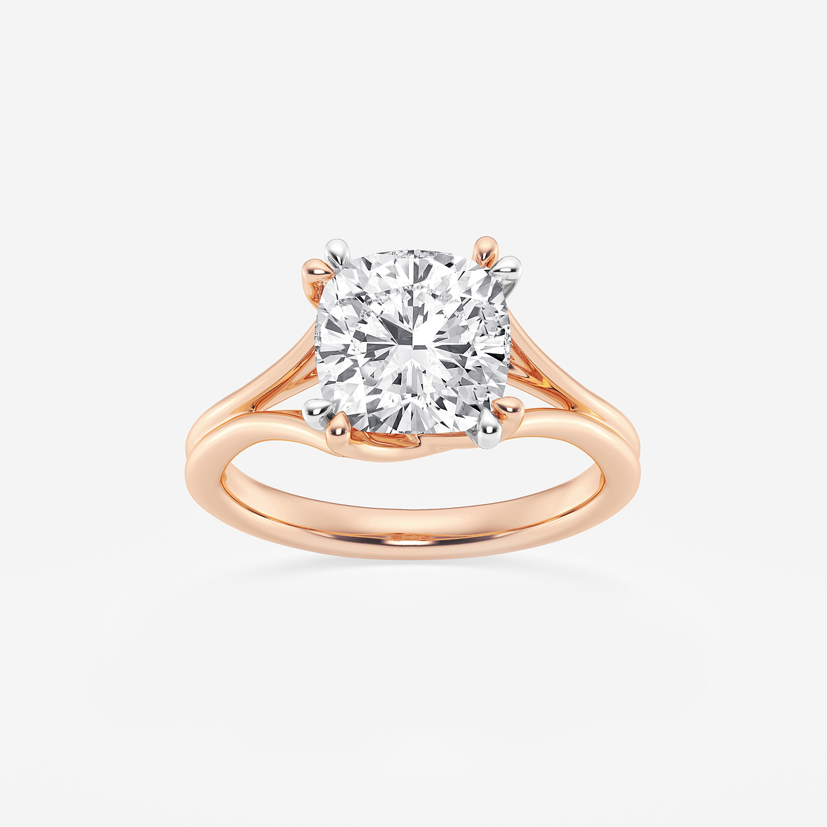 3 ctw Cushion Lab Grown Diamond Two Tone Double Prong Hidden Halo Engagement Ring 14K Two-Tone White & Rose Gold, F, VS2