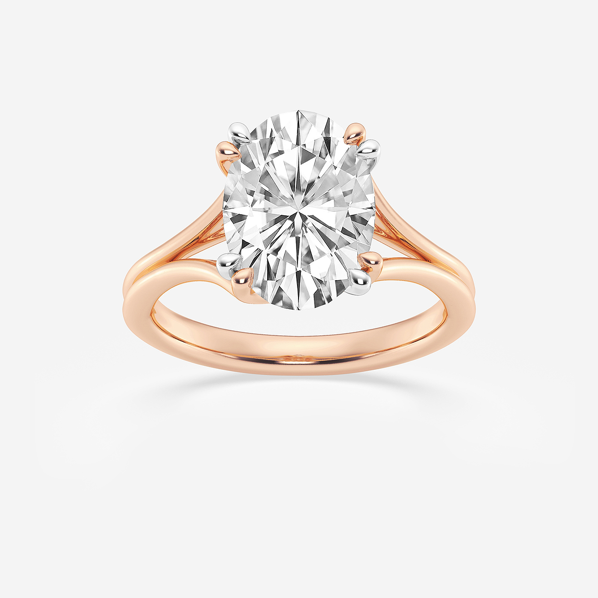 3 ctw Oval Lab Grown Diamond Two Tone Double Prong Hidden Halo Engagement Ring 14K Two-Tone White & Rose Gold, F, VS2