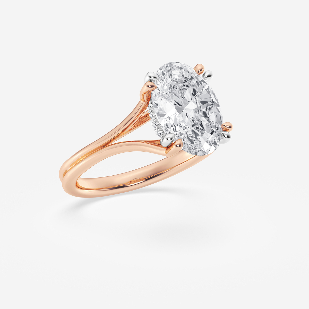 3 ctw Oval Lab Grown Diamond Two Tone Double Prong Hidden Halo Engagement Ring 14K Two-Tone White & Rose Gold, F, VS2