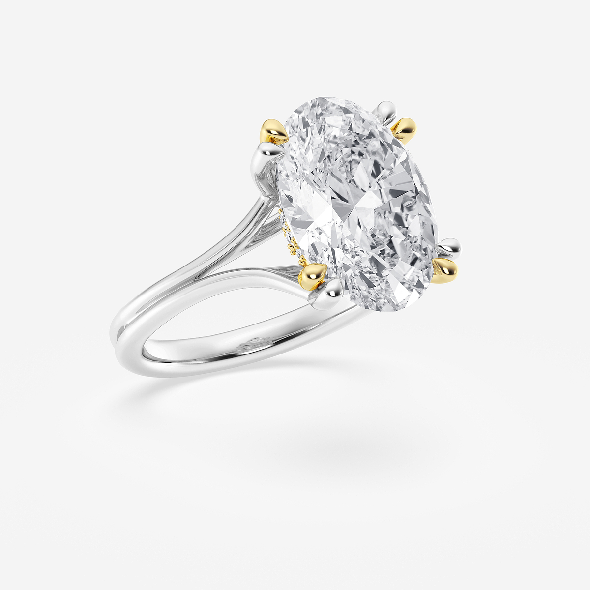 5 ctw Oval Lab Grown Diamond Two Tone Double Prong Hidden Halo Engagement Ring 14K Two-Tone White & Yellow Gold, D, VVS