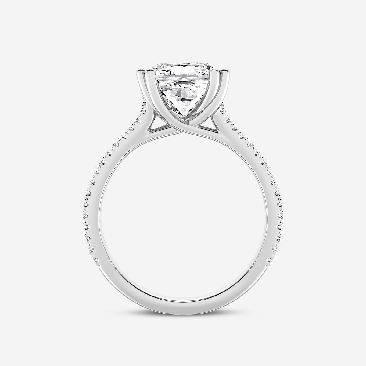 Additional Image 1 for  3 1/3 ctw Cushion Lab Grown Diamond Double Heart Shape Prong Split Shank Side Stone Engagement Ring
