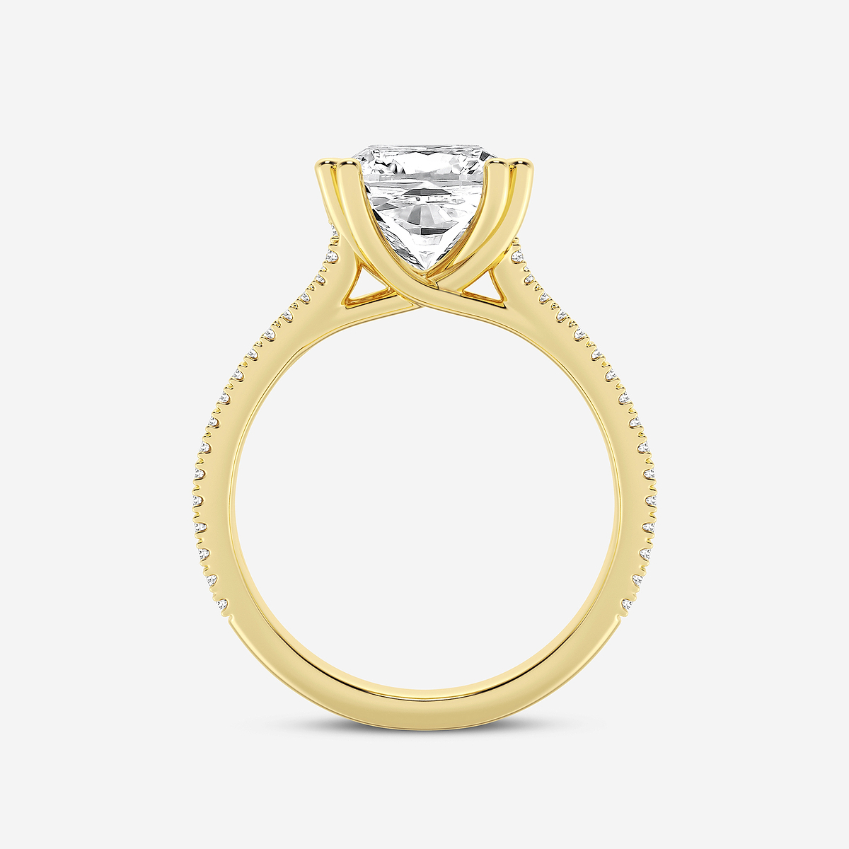 Additional Image 1 for  3 1/3 ctw Cushion Lab Grown Diamond Double Heart Shape Prong Split Shank Side Stone Engagement Ring