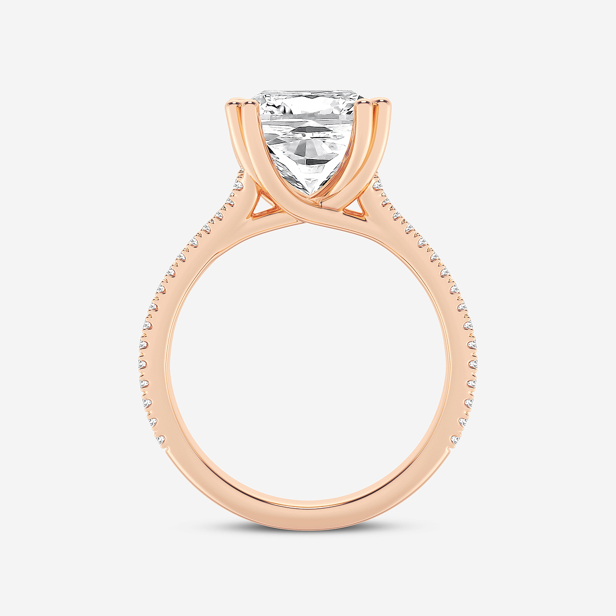 Additional Image 1 for  4 1/3 ctw Cushion Lab Grown Diamond Double Heart Shape Prong Split Shank Side Stone Engagement Ring