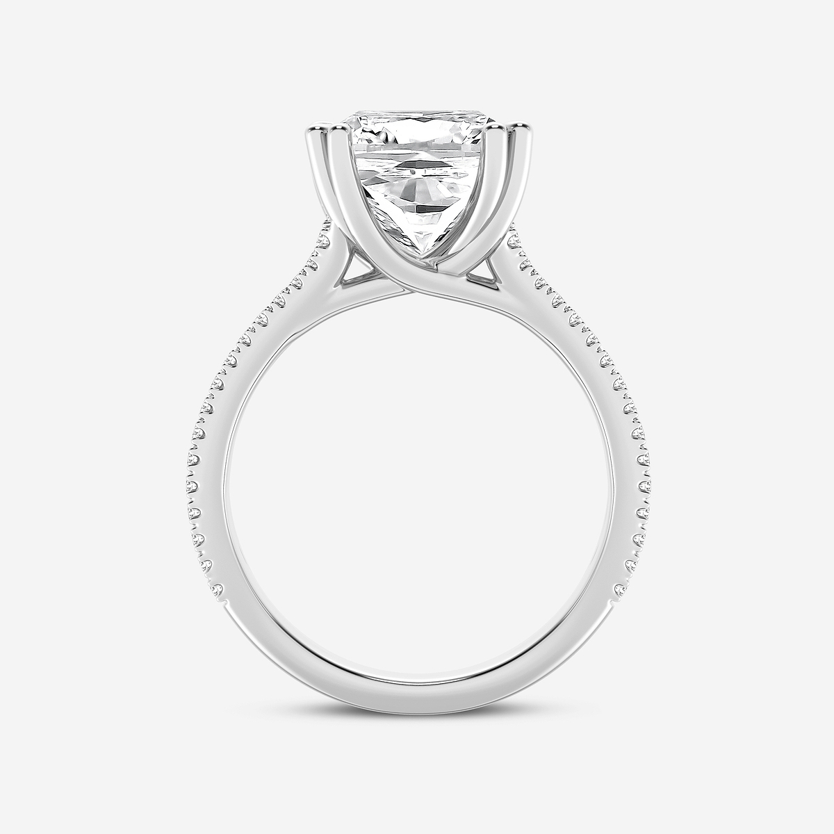 Additional Image 1 for  4 1/3 ctw Cushion Lab Grown Diamond Double Heart Shape Prong Split Shank Side Stone Engagement Ring